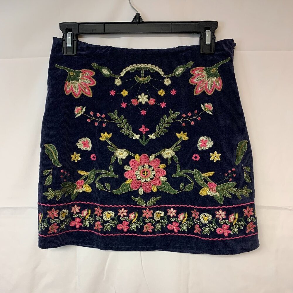 Harper Heritage Mini Skirt Corduroy Floral Embroidered Boho Preppy Womens SZ M